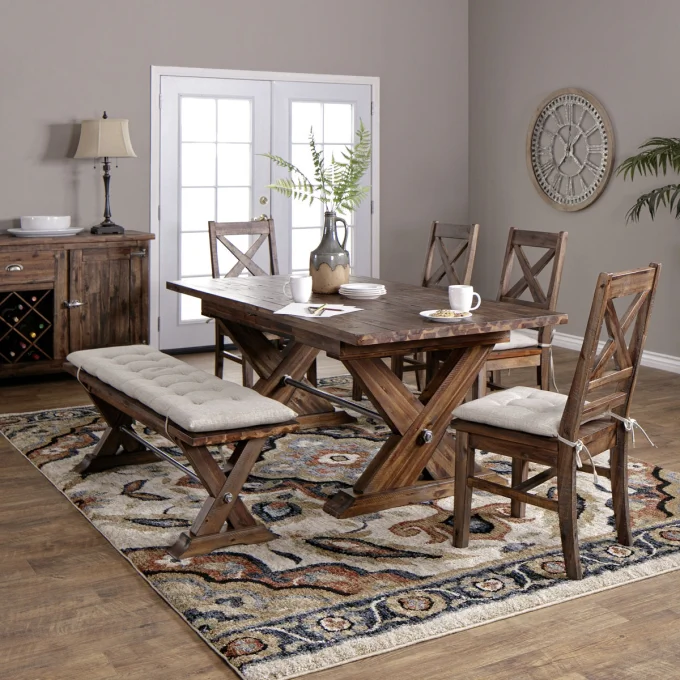 Solid Wood Dining Table With Bench 4, Dining Room Set With Leaf And Bench
