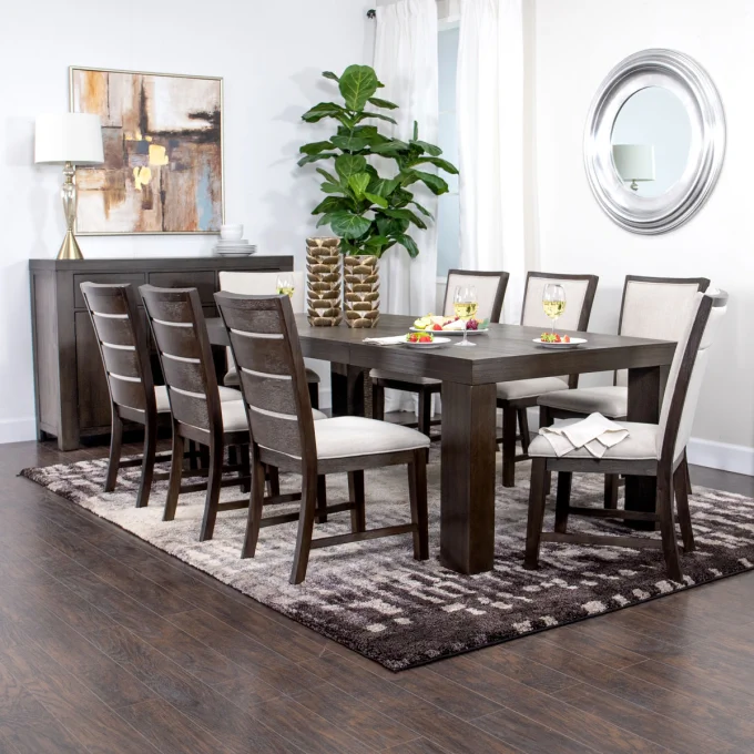 Riley 9 Piece Espresso Dining Set, Dining Room Tables With Upholstered Chairs