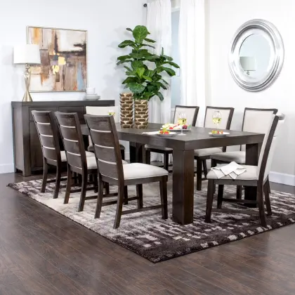 Riley 9 Piece Espresso Dining Set, Dining Room Table With Padded Chairs