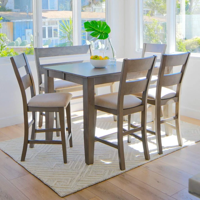 6 Piece Counter Height Dining Set, Counter Height Table Chairs And Bench