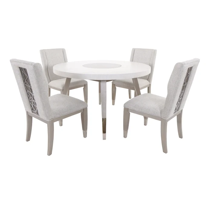 Paramount Round Table White Dining Set, White Circle Table And 4 Chairs