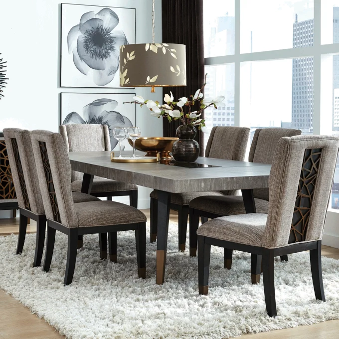 Grey Art Deco Table And Chair Set With, A Dining Room Table With 6 Chairs