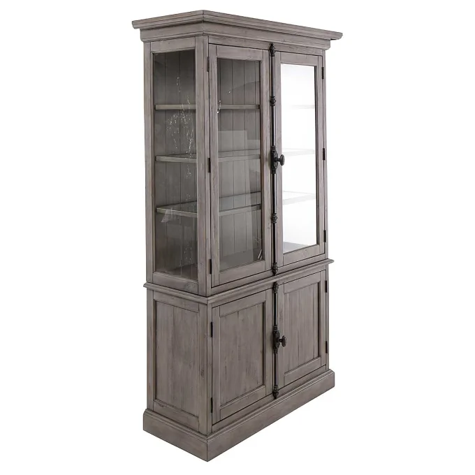 Grey China Cabinet Solid Wood Curio, Grey China Cabinet With Hutch