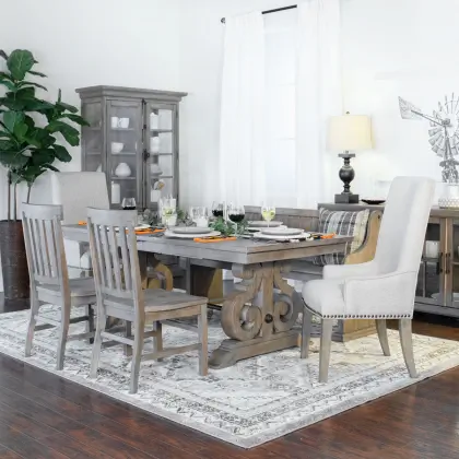 Grey Pine Dining Table Set With 1 Bench, Gray Dining Room Table With White Chairs