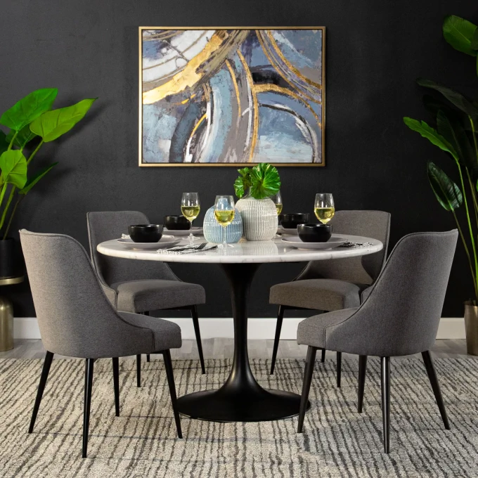 Zola Set Marble Dining Table With Grey, Gray Dining Room Table With White Chairs