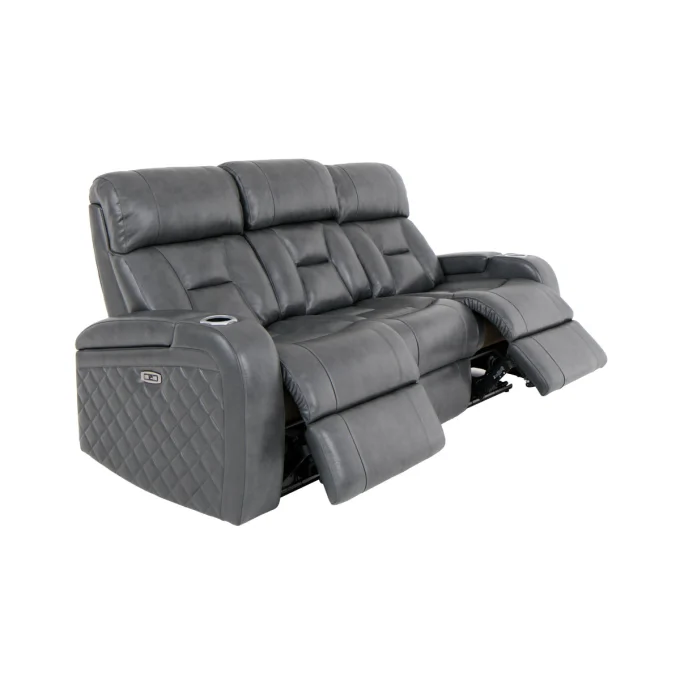 Gray Leather Electric Recliner Sofa, Power Leather Sofa