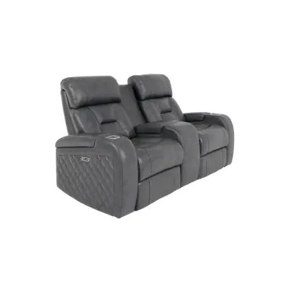 Stark Gray Leather Console Loveseat, Leather Loveseat Power Recliner