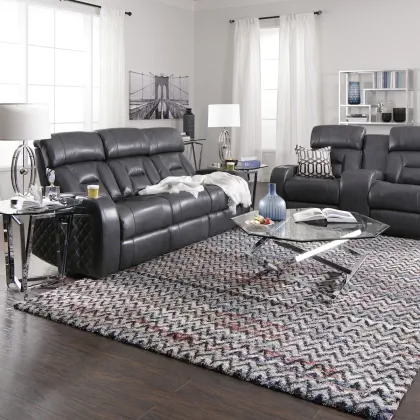 Power Reclining Sofa And Loveseat Set, Bennett Black Leather Reclining Sofa With Led Lights